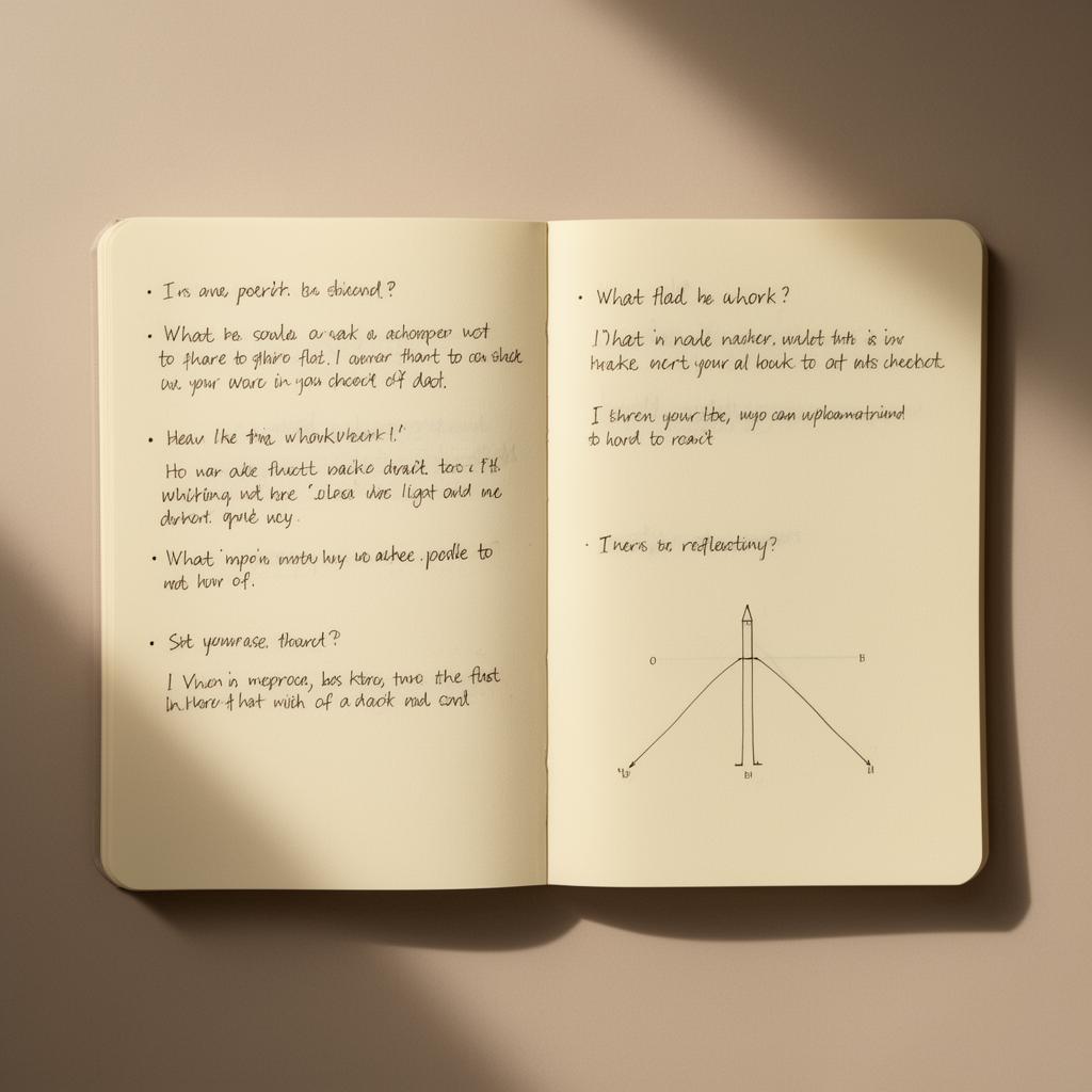 Open workbook with handwritten reflection prompts